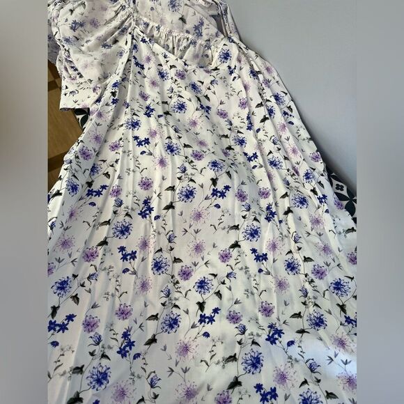 The Kooples Floral Mini Silke Blend Dress in White/Purple Peony NWT Size 3= US 8 - Picture 7 of 16